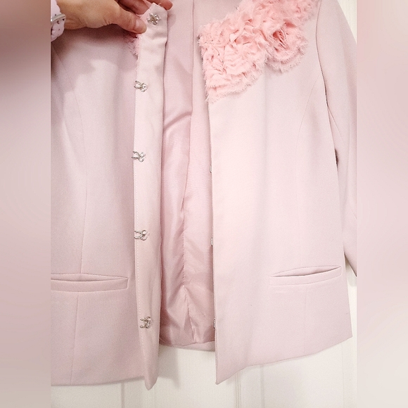 Chapter One pink blazer jacket chiffon rosette 6 fits size Small pastel spring - Picture 6 of 16